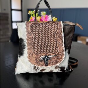 MYRA PADAUK COVERS HAND-TOOLED BACKPACK BAG NWT